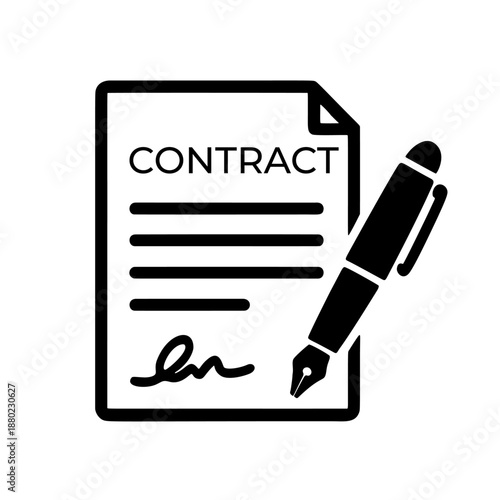 Business contract icon with document and pen