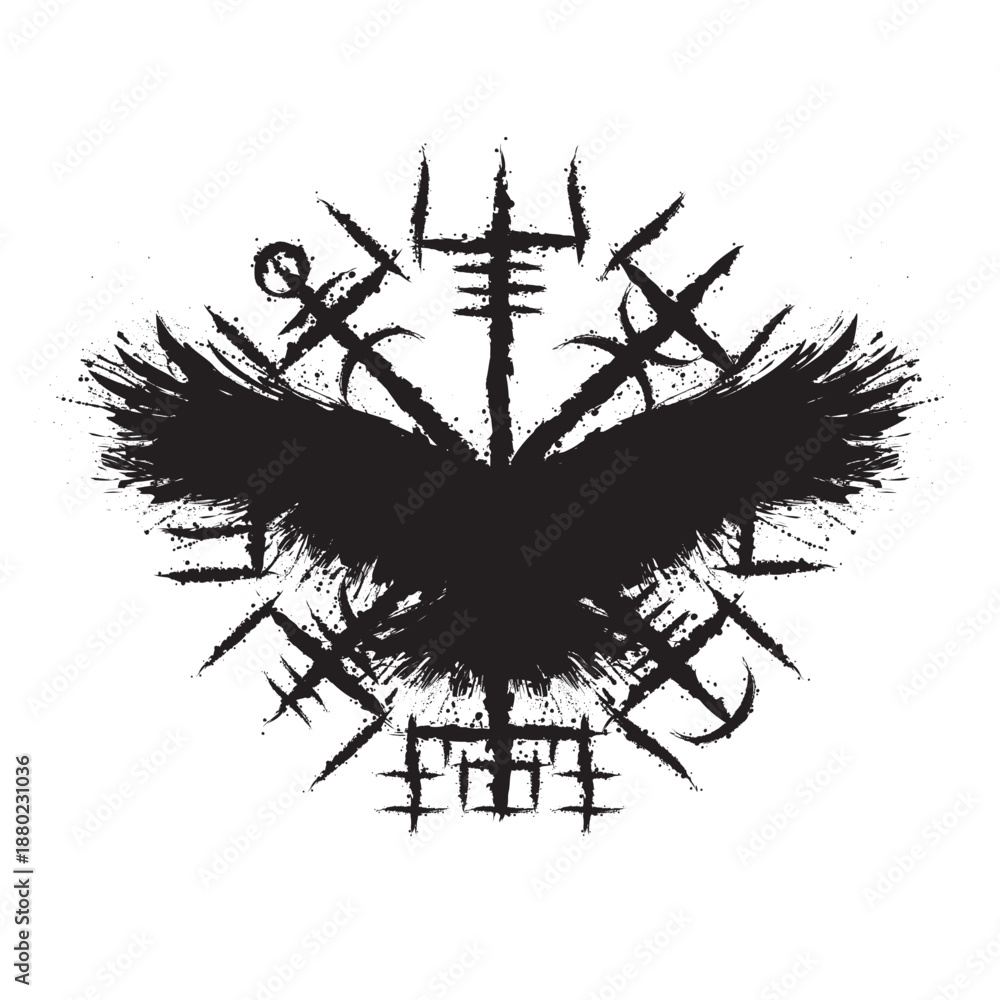 Obraz premium Black grunge vegvisir raven