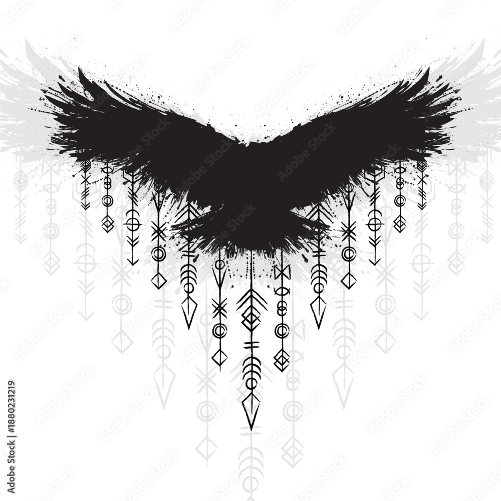 Obraz premium Black grunge ink blots raven