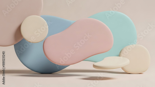Abstract 3d Render with Soft Pastel Colored Organic Shapes