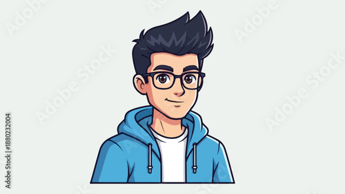 A young man with glasses and blue hoodie