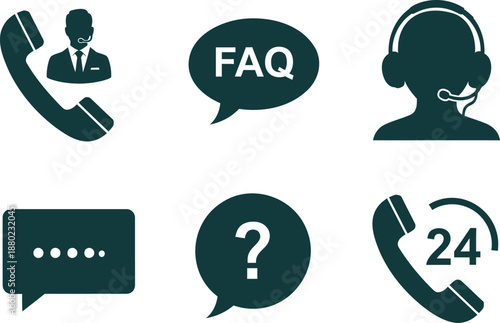 Green representing customer support and frequently asked questions with a phone and headset