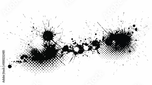 Black ink splatters on white background
