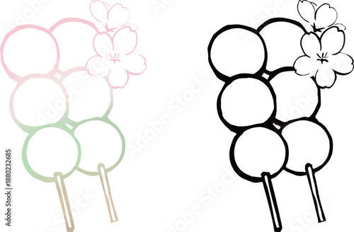 春の和菓子・花見団子のイラスト, Hanami Dango – Japanese Spring Sweets Illustration