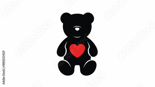 A cute vector illustration of a teddy bear with a red heart on Valentine's Day, February 14th, isolated elements for love design
