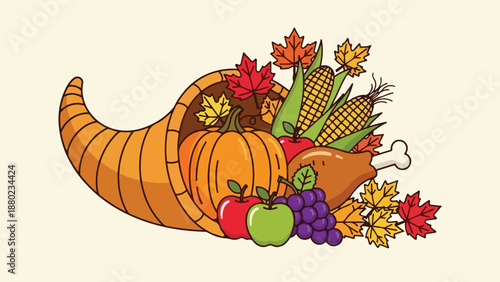 Colorful cornucopia with fruits and vegetables