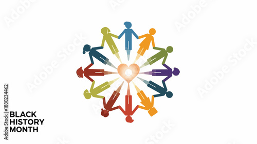 Colorful diverse people holding hands around heart