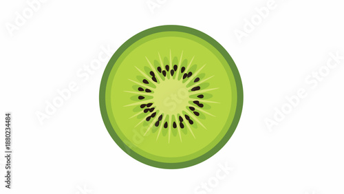A vibrant green kiwi fruit cut in half on a white background with black seeds and fuzzy skin visible.