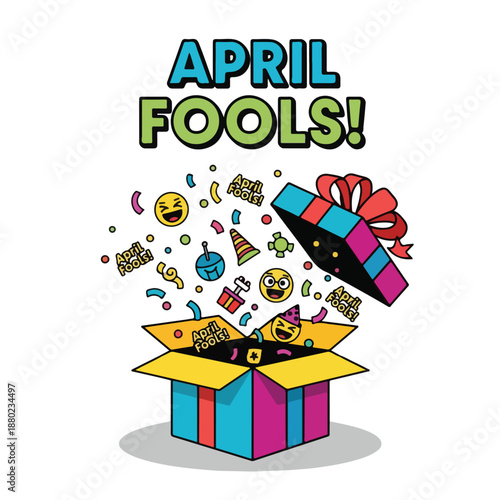 Colorful gift box with confetti and emojis