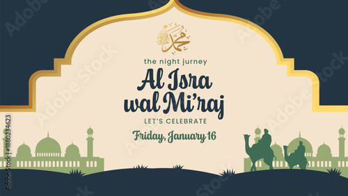 Al Isra wal Mi'raj Islamic Greeting Banner Design.Vector Illustration