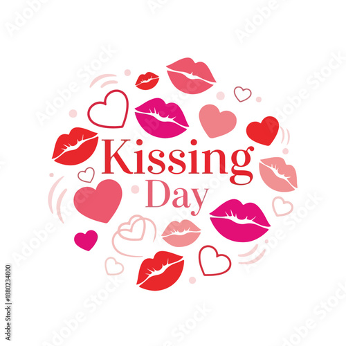 Colorful Kissing Day graphic with hearts and lips