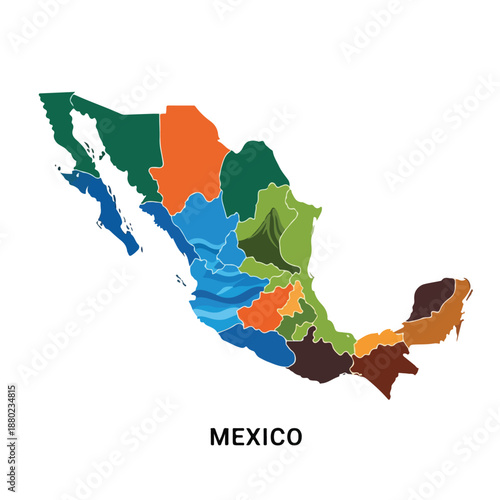 Colorful map of Mexico with various regions