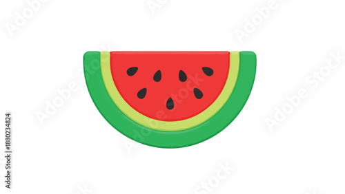 A vibrant graphic illustration of a watermelon slice with green rind, yellow edge, and black seeds on a white background.