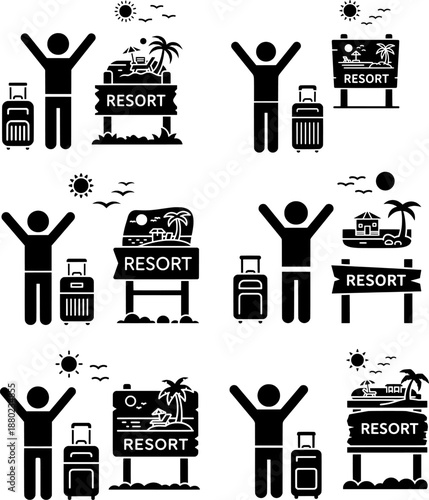 Summer Vacation Travel Destinations and Resort Signage Icon Set