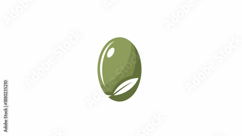 Close-up of a single green olive with a reflective surface against a white background.
