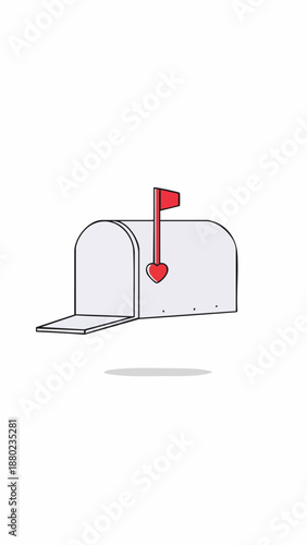 Cute vector illustration of a mailbox with a red heart and flag up on Valentine's Day, February 14th, isolated elements design