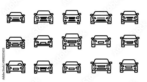 Collection of Simple Car Icons Front View.