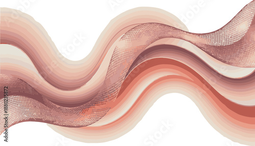 Flowing abstract wave shape layered texture smooth curves subtle nude colors digital artwork transparent