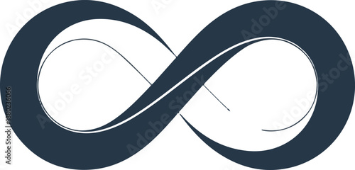 Dark blue infinity symbol on transparent background, representing endless love and eternity, simple graphic element