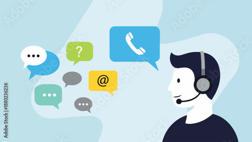 Customer service representative with chat icons