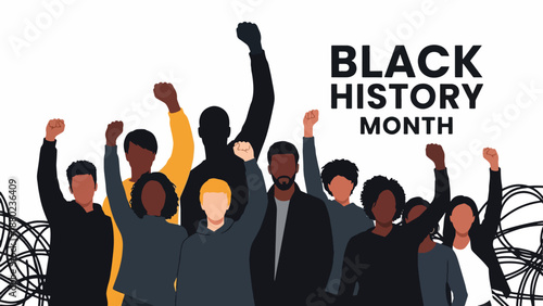 Diverse group celebrating Black History Month with raised fists (1)