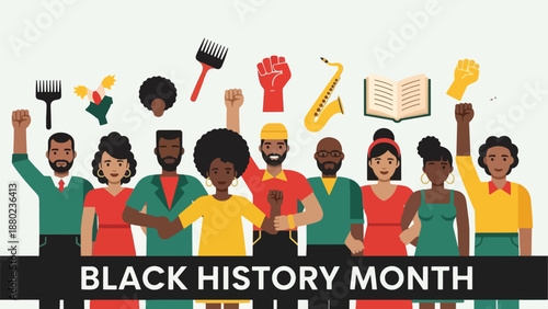 Diverse group celebrating Black History Month with raised fists