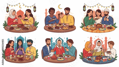 Diverse people sharing a meal together