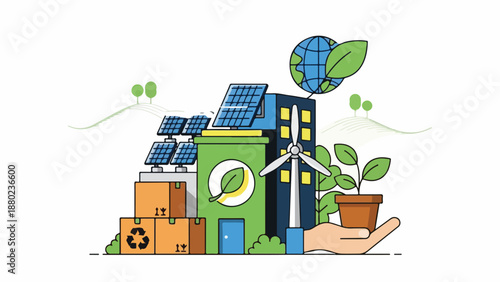 Eco-friendly urban landscape with renewable energy