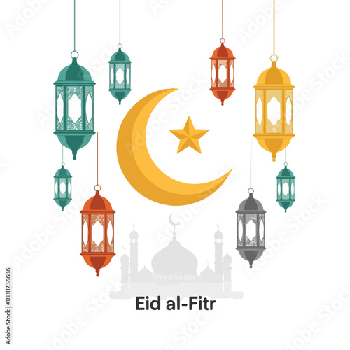 Eid al-Fitr celebration with colorful lanterns