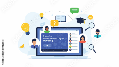 E-learning digital marketing course on laptop