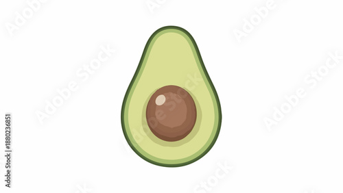 Illustration of a halved avocado with a brown pit on a white background.