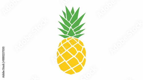Simple illustration of a yellow pineapple with green leaves on a white background.