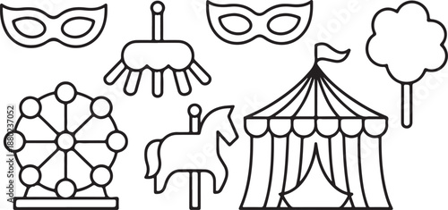 Carnival and Amusement Park Icons Set