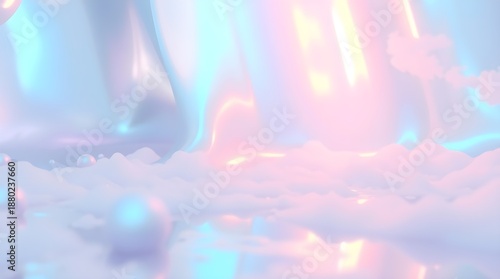 Dreamy iridescent clouds and bubbles, abstract pastel background