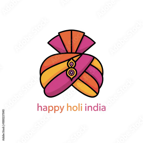 A colorful indian turban illustration representing the happy holi festival Vector, illustration