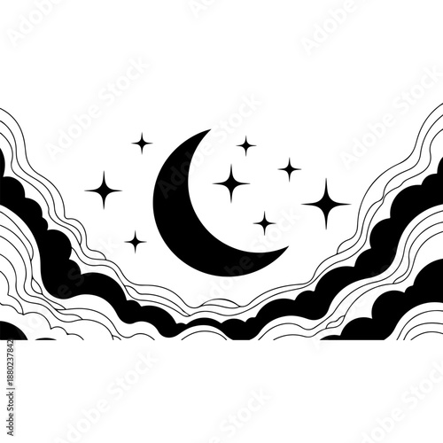 Celestial Night Sky with Moon and Stars