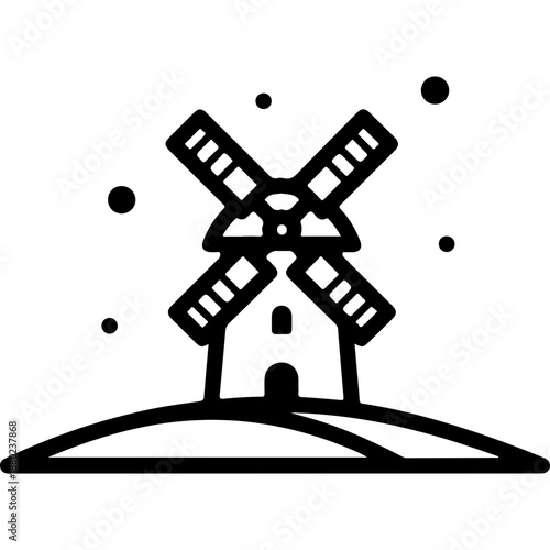 Windmill on Hill Illustration