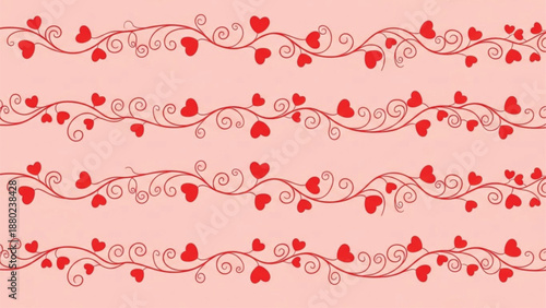 Seamless Valentine Heart Vine Border Pattern Romantic Red Love Design