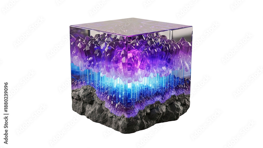 Fototapeta premium Cubic Amethyst Geode with Glowing Blue Light