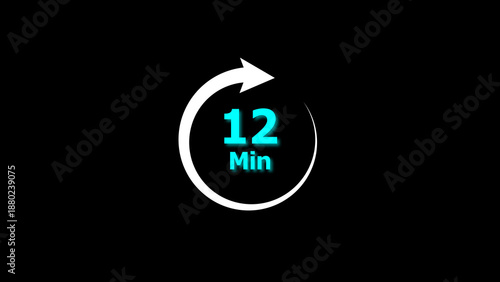 12 Min clock icon illustration. 12 minute illustration on black background and creating a stunning 4k illustration.