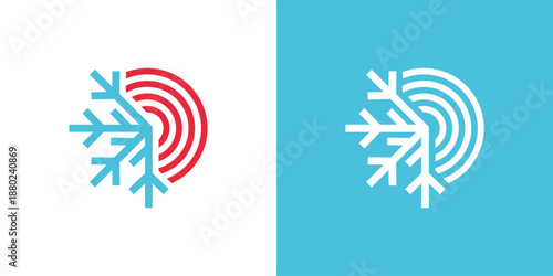 Dual meaning logo combining snow and heater elements, symbolizing temperature control, climate balance, cooling and heating solutions, and efficient energy management.