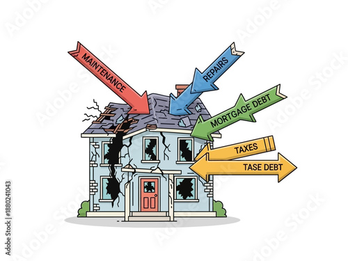 Hidden Costs of Homeownership Illustration Showing Mortgage, Taxes, Repairs, and Maintenance