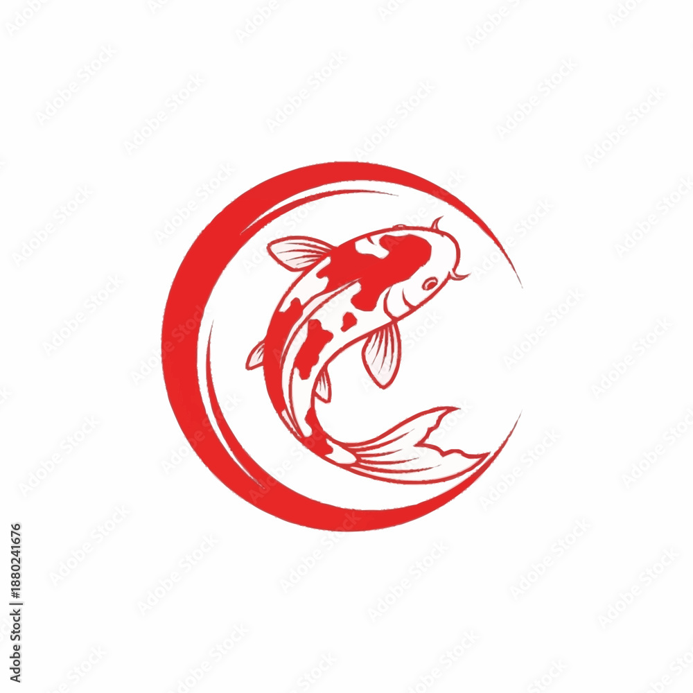 Fototapeta premium Elegant Koi Fish in Red Crescent Moon Design.