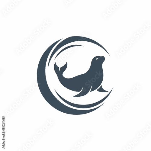 Elegant Seal Silhouette in Circular Wave Logo Design.