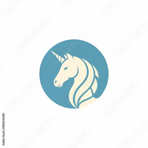 Unicorn head in a blue circle logo design.