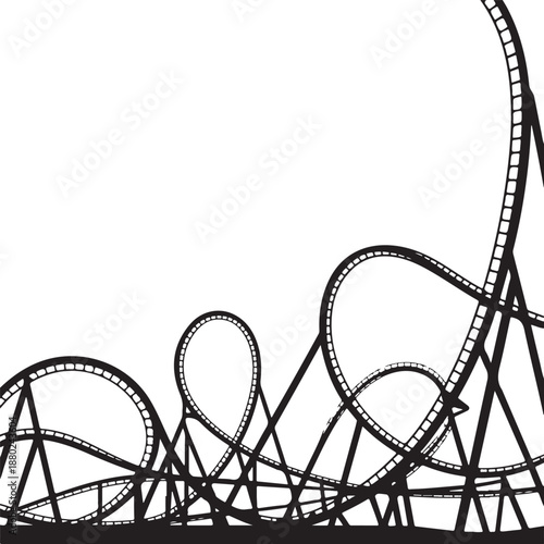 Roller coaster silhouette with loops and steep drops representing amusement park thrill ride tracks