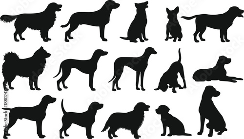 Dog Silhouettes Collection – Various Dog Breeds Black Pet Animal Vector Set