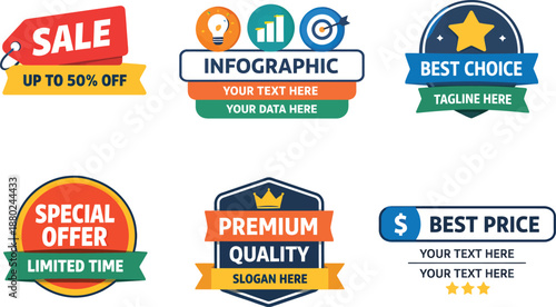 Colorful Promotional Badge and Label Collection for Marketing Design