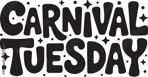 Carnival tuesday festive typographic banner for mardi gras celebration events with fun bouncy font