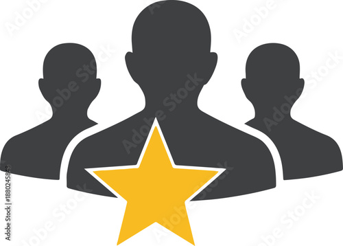A minimalist graphic featuring three grey silhouettes of people, with a prominent yellow star placed in front of the central figure to signify excellence, talent, and top-tier status.